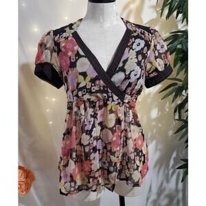 Vtg Angie NWT Deadstock Retro Floral Sheer Wrap Top Size M Boho Hippie Mod Fairy